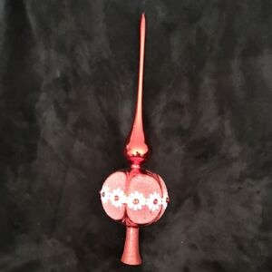 Beautiful Possibly Vintage Glass Red Christmas Tree Topper Floral Design, Poland